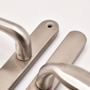 TSS Grade 304 Stainless Steel Lever Moveable Pad Offset UPVC Multipoint Door Handles - 92/62mm PZ Sprung 210mm Screw Centres - Image 1